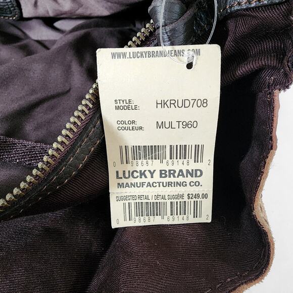 Lucky Brand Leather Patchwork Bag New Shoulder Tote Hobo Boho Large Colorful Vtg - Picture 10 of 12